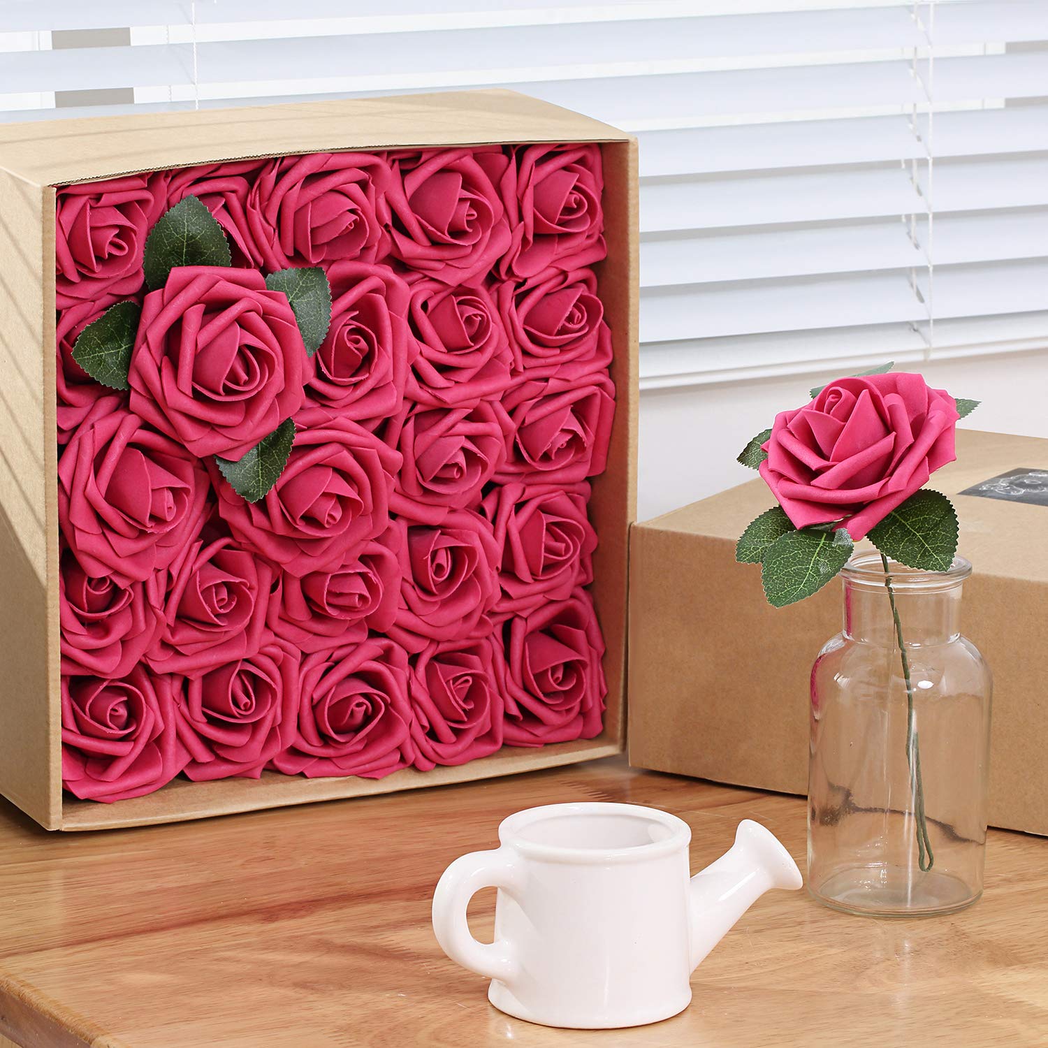 Bunny Lamb Artificial Roses Handcrafted Wedding Flowers for DIY Wedding Centerpieces Bridal Bouquet Flower Arrangement and Church Hotel Restaurant Home Decorations - 50pcs (Fuchsia Red)