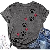 Dog Paw Love Heart Print T-Shirt for Women Short Sleeve Dog Mom Graphic Tees Tops