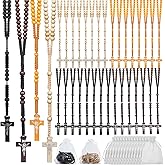 48 Pcs Wooden Rosary Beads Necklace Bulk, Handmade Wood Catholic Rosaries with Cross and Organza Bags, First Communion and Baptism Favors, Religious Gifts for Men and Women