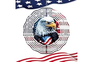 SAC SMARTEN ARTS 3D American Flag Eagle Wind Spinner 10 Inch Stainless Steel Kinetic Art Patriotic Hanging Decoration for Indoor and Outdoor Spaces