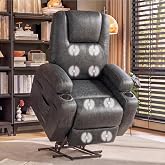 Flamaker Power Lift Recliner Chair Electric Lift Recliner for Elderly | Power Lift Recliner Chair with Cup Holders Side Pockets for Living Room (Leathaire, Light Black)