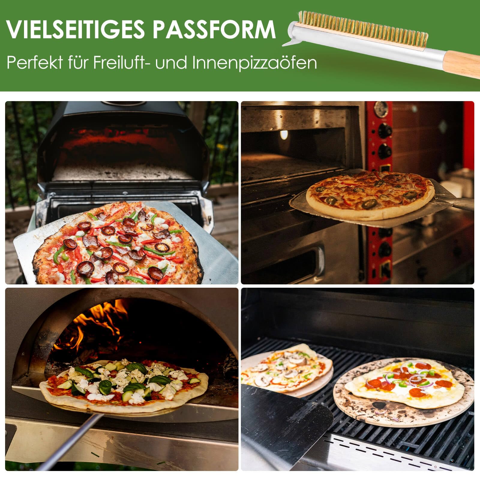 Manucode Pizzaofen Bürste mit Schaber, Messingborsten, Holzgriff, 52 cm 7