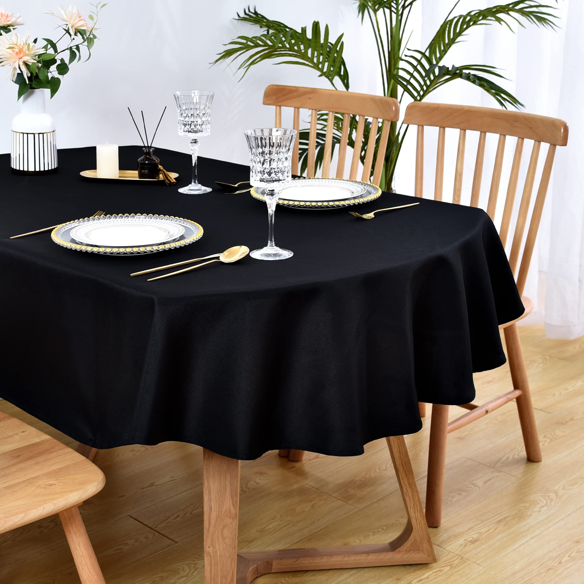 Wolkemer Oval Tablecloth 60 x 84 Inch Washable Fabric Table Cloth Solid Black Table Cover for Dining Wedding Party Banquet Tabletop Decoration
