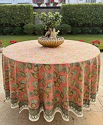 Ridhi Salmon Pink 100% Cotton Round 110 Tablecloth