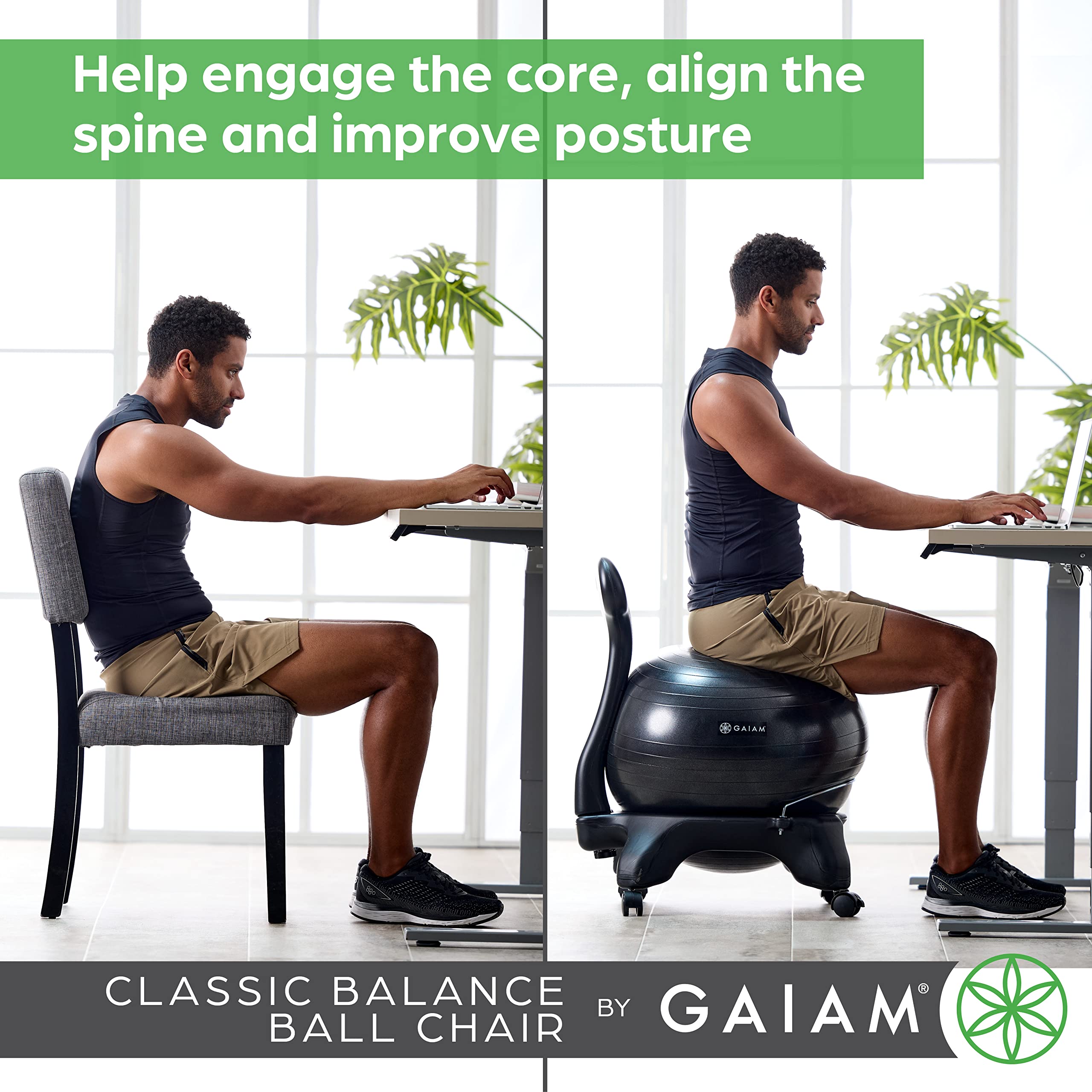 Gaiam Classic Balance Ball Chair Exercise Stability Yoga Ball Premium