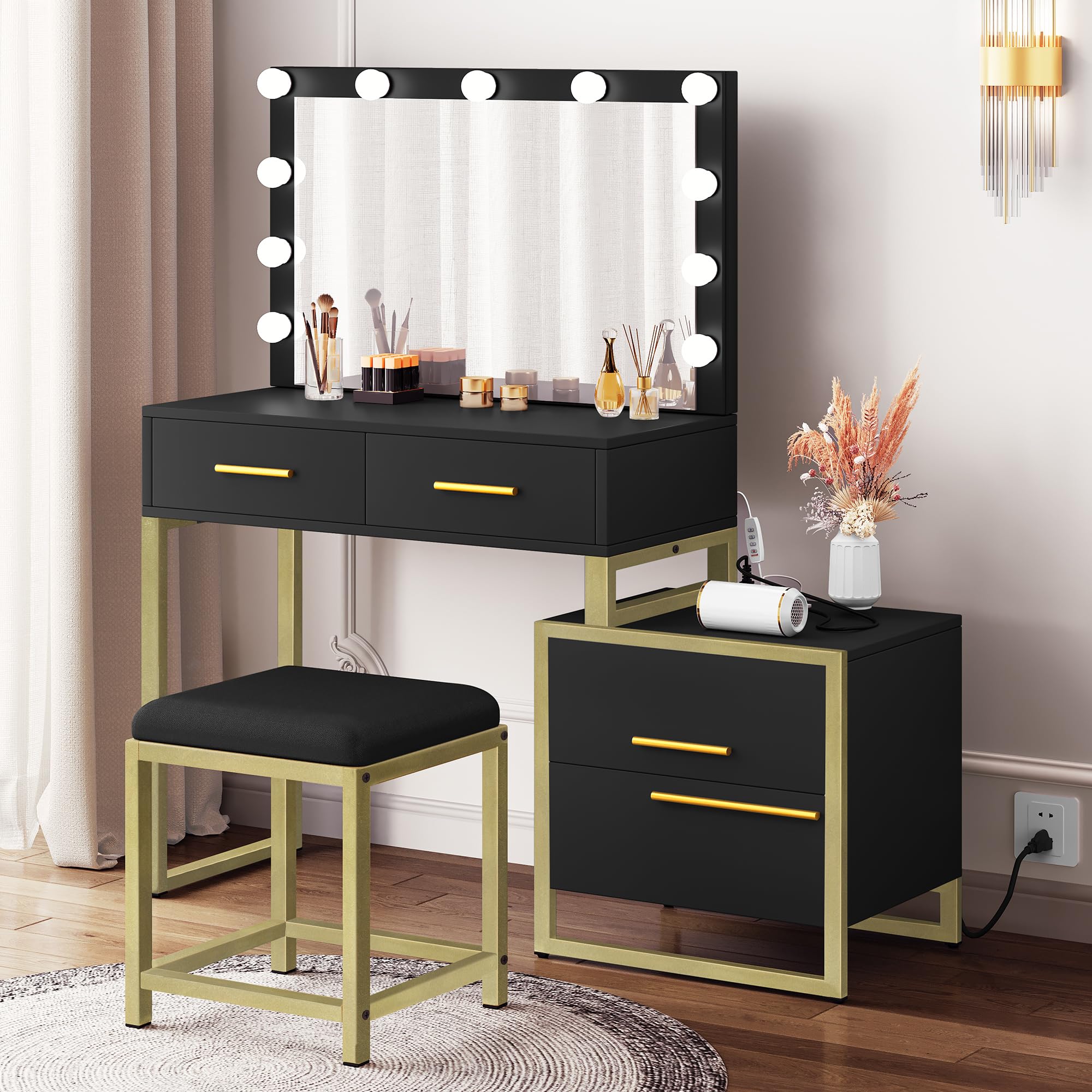 Photo 1 of **SELLING FOR PARTS AS PARTIAL SET. MISSING MIRROR**Vanity Desk with Mirror and 10 LED Light Bulbs