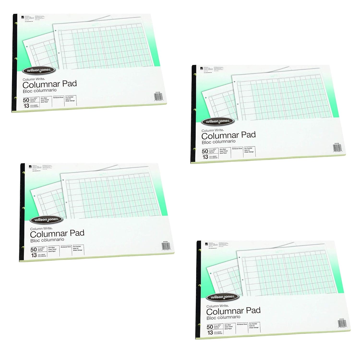 11 x 16 3/8 50Sheet Pad 13 EightUnit Columns Wilson Jones G7213A Accounting Pad 4 Columnar