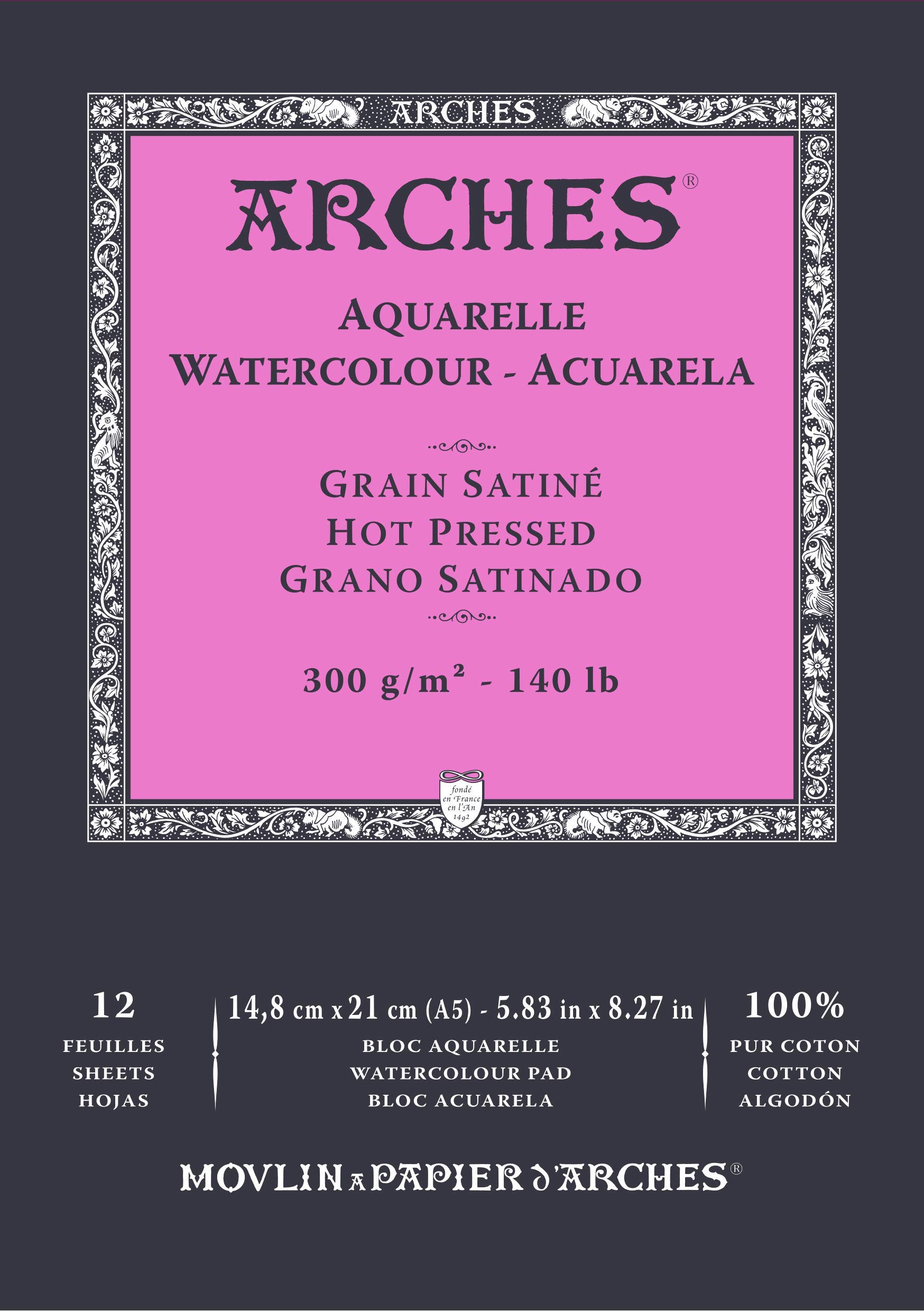 ARCHES Bloc Enc 14.8x21 12H Aquarelle 100% Satin 300g Blanc Nat