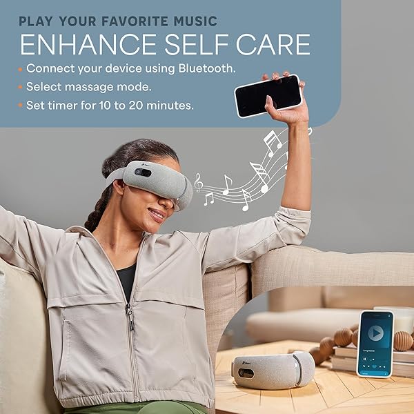 LIFEPRO PORTABLE EYE MASSAGER WITH HEAT AND VIBRATION – OCULAX 4 SOOTHING MODES FOR COMPRESSION MASSAGE TO HELP REDUCE PUFFY AND DRY EYES-RECHARGEABLE HEATED MIGRAINE MASK WITH BLUETOOTH MUSIC