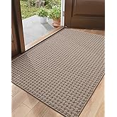 DEXI Front Entryway Door Mat Non Slip 32x48, Washable Entry Way Mats Inside Entrance Low Profile, Welcome Doormat Dirt Trapper for House Floor Home Porter Hall Backdoor Area, Light Taupe