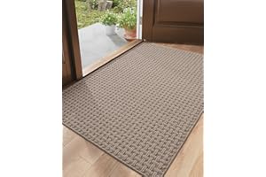 DEXI Front Entryway Door Mat Non Slip 32x48, Washable Entry Way Mats Inside Entrance Low Profile, Welcome Doormat Dirt Trapper for House Floor Home Porter Hall Backdoor Area, Light Taupe