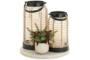 KIBAGA Natural Rattan Boho Lanterns - Handcrafted Chic Decor to Enhance Your Home - Modern Farmhouse Beauty Perfect for Any Living Room, Patio & Porch, Indoor and Outdoor Coffee Table or Kitchen Dining Table