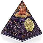 Anaya Agate Orgone Pyramid &ndash; Handmade Amethyst Crystal Pyramid &ndash; Orgonite Pyramids with Amethyst Crystal Stone, Flower of Life &ndash; Crystals and Healing Stones for Spiritual Wisdom and Awakening