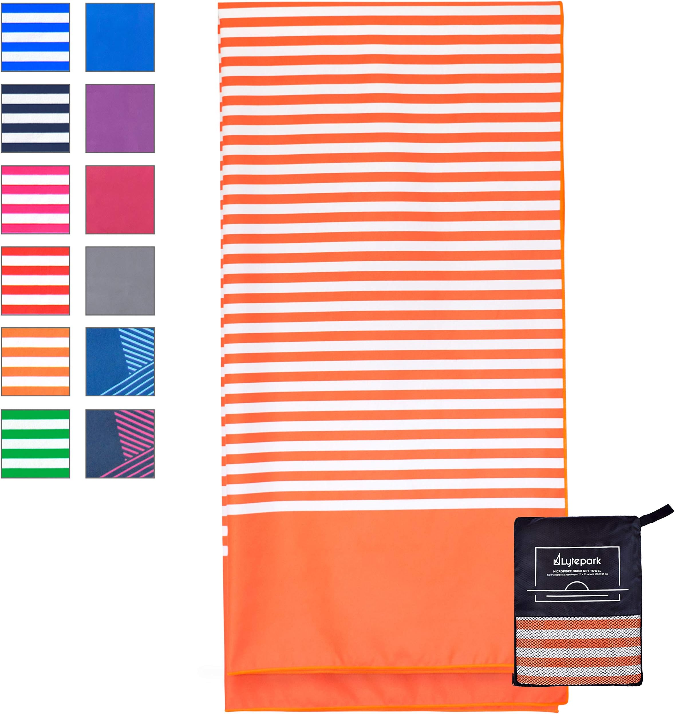 Microfiber Beach Towel for Travel - Oversized XL 70 x 35 Inch - Quick Dry, Sand Free, Extra Large, Lightweight with Zipper Bag - Compact, Perfect for Travel Towel and Beach Blanket (Orange Sunset)…