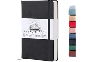 Beechmore Books A5 Sketchbook – 5.8x8.3 Premium Vegan Leather Bound Large Sketch Book Hardcover with 156 Thick 160gsm Perforated Ivory Pages, Blank Sketch Pad, Gift Boxed Back Pocket, Ribbon Bookmark