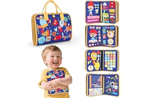 R RUCKERCO Montessori Busy Book for Toddlers Age 3-5, 12-in-1 Toddler Learning Activities, Preschool Educational Sensory Toys, Travel Airplane Car Toy , Fine Motor Skills Book, Birthday Gift for Boys Girls