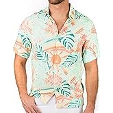 Kenny Flowers Men's Short Sleeve Button-Down Shirt, Printed Modern Hawaiian Shirt, Soft Rayon, Regular and Relaxed Fit