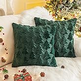 AQOTHES Set of 2 Christmas Tree Green Throw Pillow Covers 18x18 Inch, Soft Faux Fur Green Decorative Xmas Throw Pillows for Couch Sofa Holiday Winter Decor