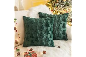 AQOTHES Set of 2 Christmas Tree Green Throw Pillow Covers 18x18 Inch, Soft Faux Fur Green Decorative Xmas Throw Pillows for Couch Sofa Holiday Winter Decor