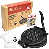Uno Casa Cast Iron Tortilla Press 8 Inch - Tortilla Maker Press, Pre-Seasoned Roti Maker with 100 Pcs Parchment Paper - Heavy