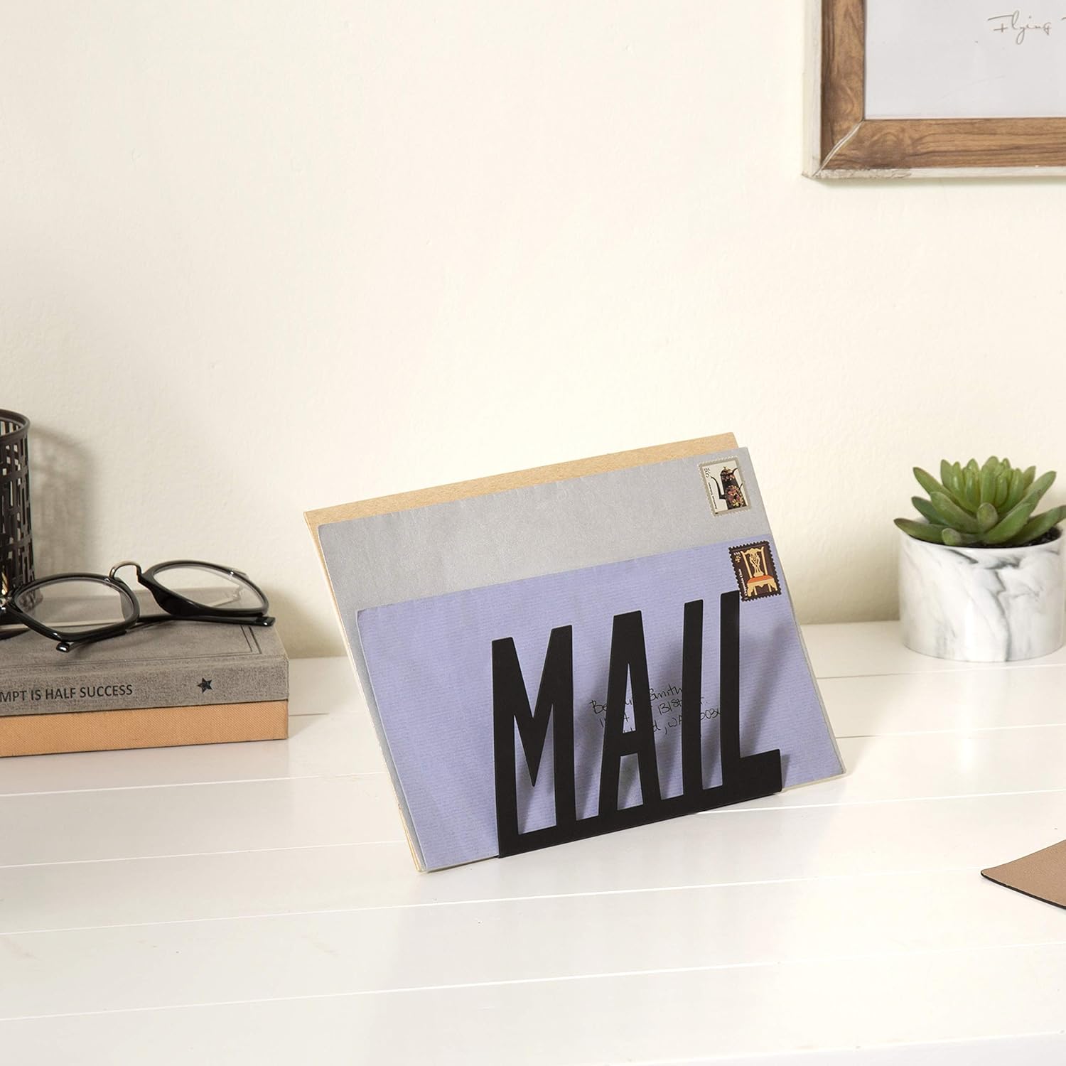 MyGift Black Metal Desktop Cutout Mail Letter Holder: Furniture & Decor