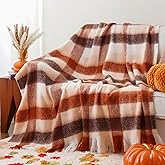 BATTILO Rust Plaid Throw Blanket for Couch Bed, Soft Mohair Tartan Plaid Blanket, Farmhouse Style Checkered Pattern, Fall Throw Blankets for Home Decor(50"x60")