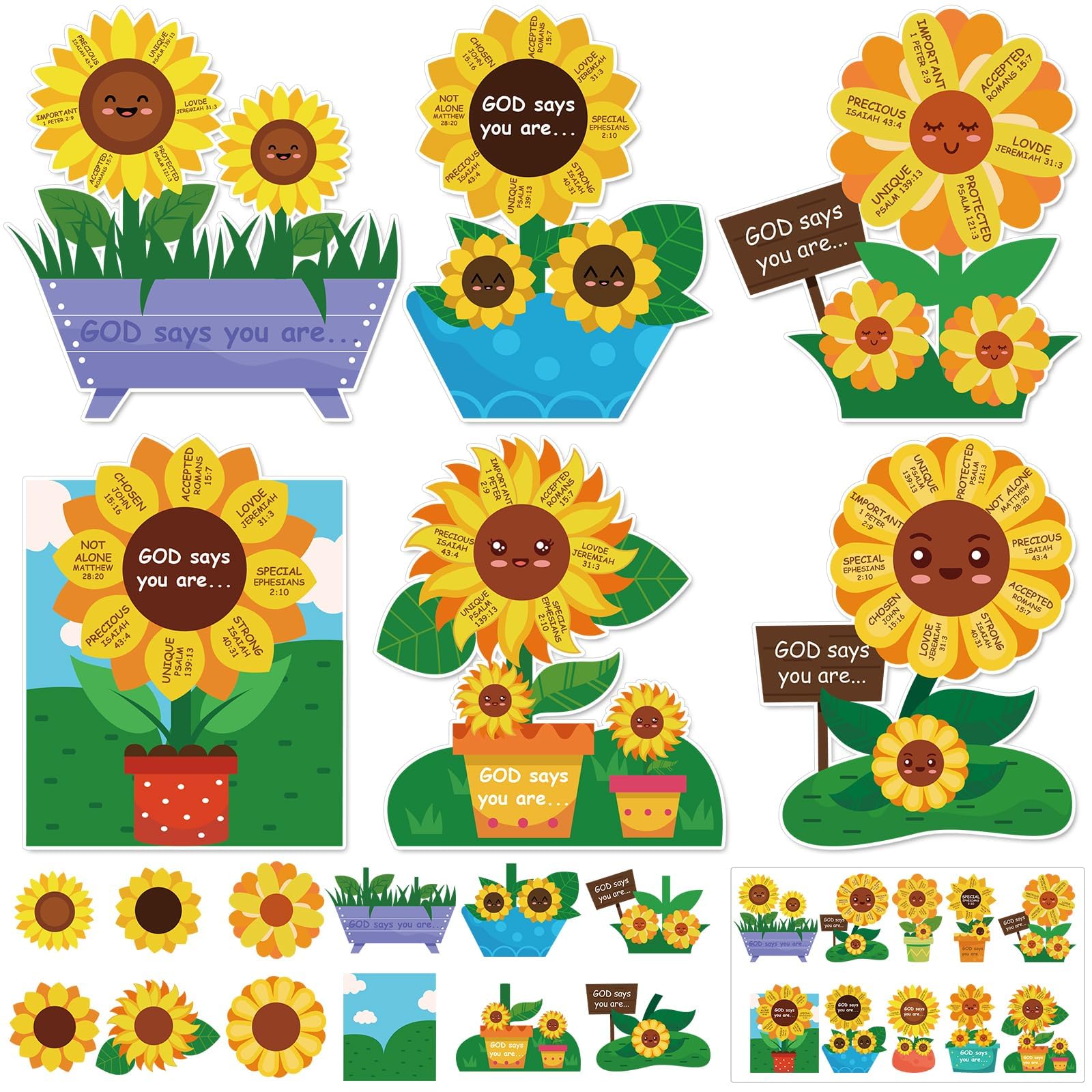 Photo 1 of chiazllta 30 Pack Christian Arts Crafts Kit for Kids VBS Crafts Sunflower Cardboard with Religious Stickers Catholic Vacation Bible DIY Ornaments Gift for Sunday School Game Activities Supplies