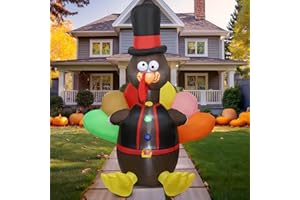 WINEMANA 6 FT Thanksgiving Inflatable Turkey, Blow up Lighted Turkey Decor with LED Lights for Indoor Outdoor Yard Garden Thanksgiving Decoration