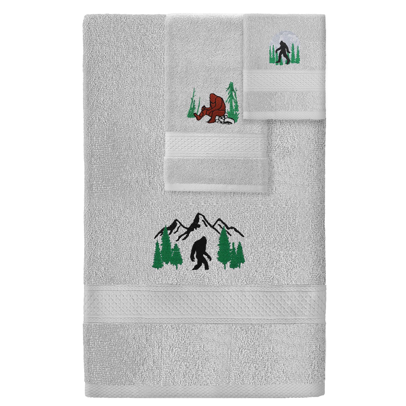 Photo 1 of Hillsuren 3 Pcs Bigfoot Bathroom Towel Set Farmhouse Embroidered Big Foot Sasquatch Towels Decorative 100% Cotton Bath Towel Highly Absorbent Vintage Forest Mountain Decor Set for Bathroom