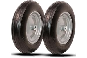PONSYTOCN Universal Wheelbarrow Tire Flat Free 14.5"D x 3.2"W, Fits 4.80/4.00-8, 3.50/2.50-8, 4.00-6, 4.00-8 Wheelbarrow Wheels, installed 5/8" Bearing with Extra 3/4" Bearing,3"- 6" Center Hub (2 Pack)