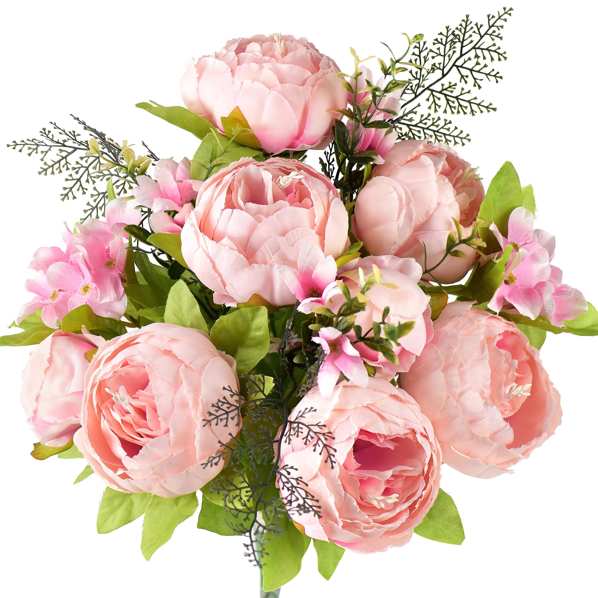 FiveSeasonStuff Vintage Artificial Flowers Light Pink Peony and Hydrangeas (1 Bouquet)