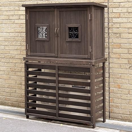 Amazon ガーデンガーデン ボーダーエアコン室外機カバー ジャンボ ポタジェ収納ユニット トールボックスセット ダークブラウン Ptg Ac711jsac Dbr エアコン室外機カバー