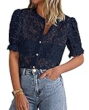 PRETTYGARDEN Womens 2025 Spring Lace Tops Short