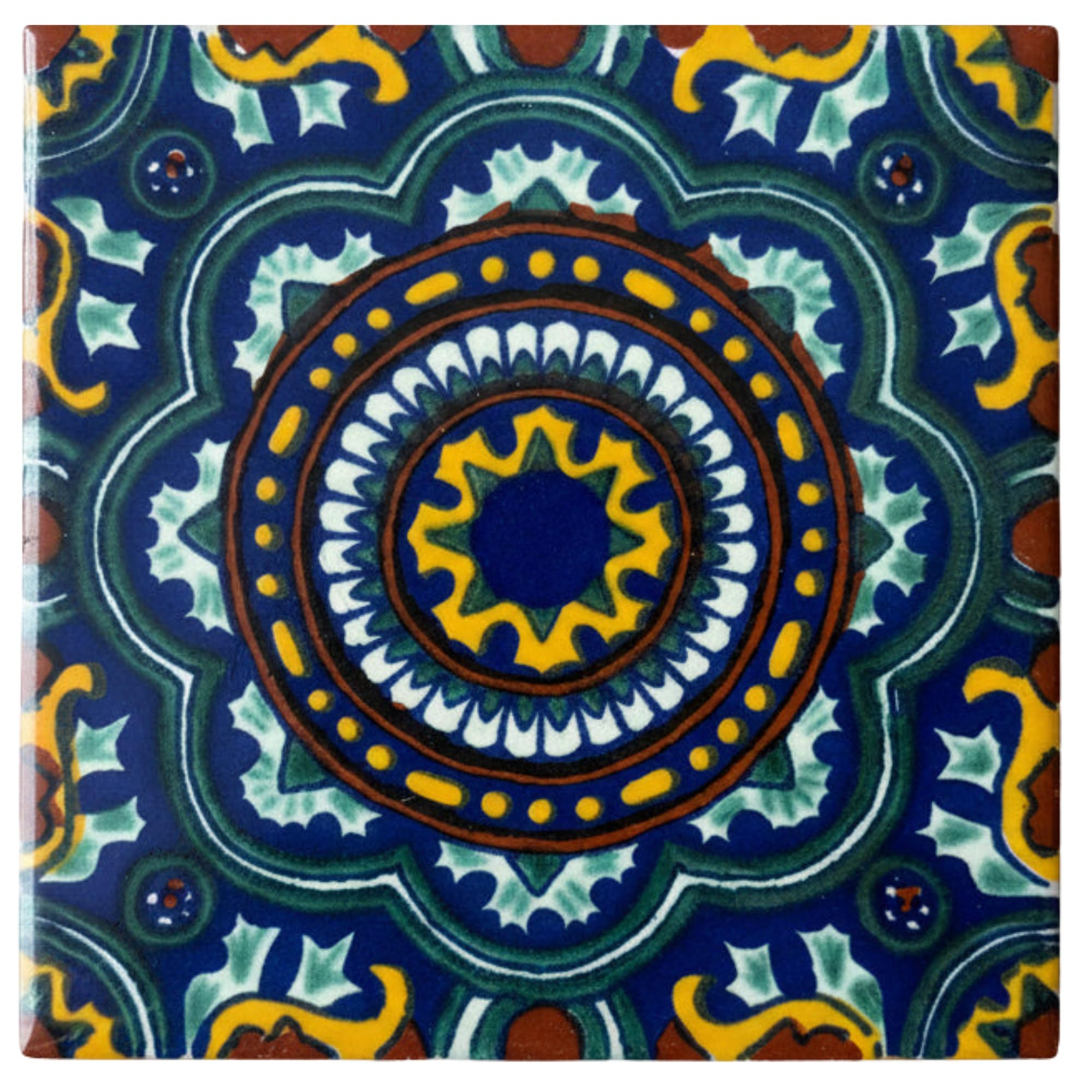 Tumia LAC Handmade Mexican Talavera Tile - Authentic Style Katia Ceramic Tiles for Crafts, Backsplashes and Home Improvement - 10 Pack