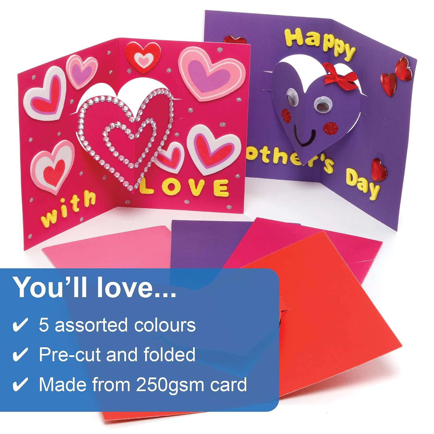 Baker Ross AX693 Heart Cards, Pack of 10, Great for Arts and Crafts for Kids to Decorate for Mother's Day, Valentine’s Day - Image 4