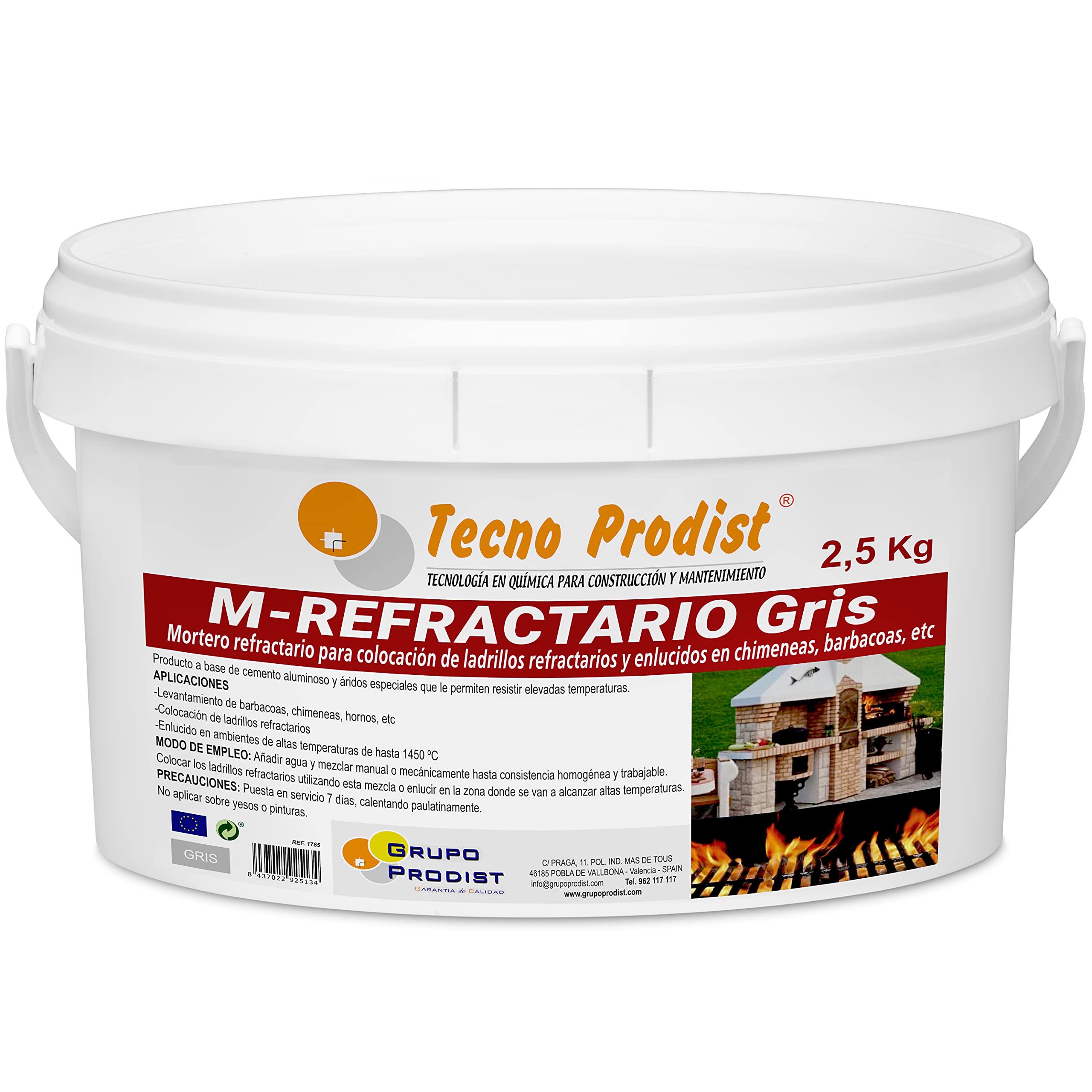 M-REFRACTARY GREY by Tecno Prodist (2.5 kg) Special refractory mortar for refractory and plastering bricks in areas that reach high temperatures such as barbecues, ovens or fis.