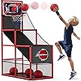 HYES Basketball Arcade Game Indoor Outdoor, Kids Basketball Hoop with 4 Balls & Pump, Single Shot Basketball Game at Home, Carnival Games Sport Toys Gifts for Boys Girls Teens