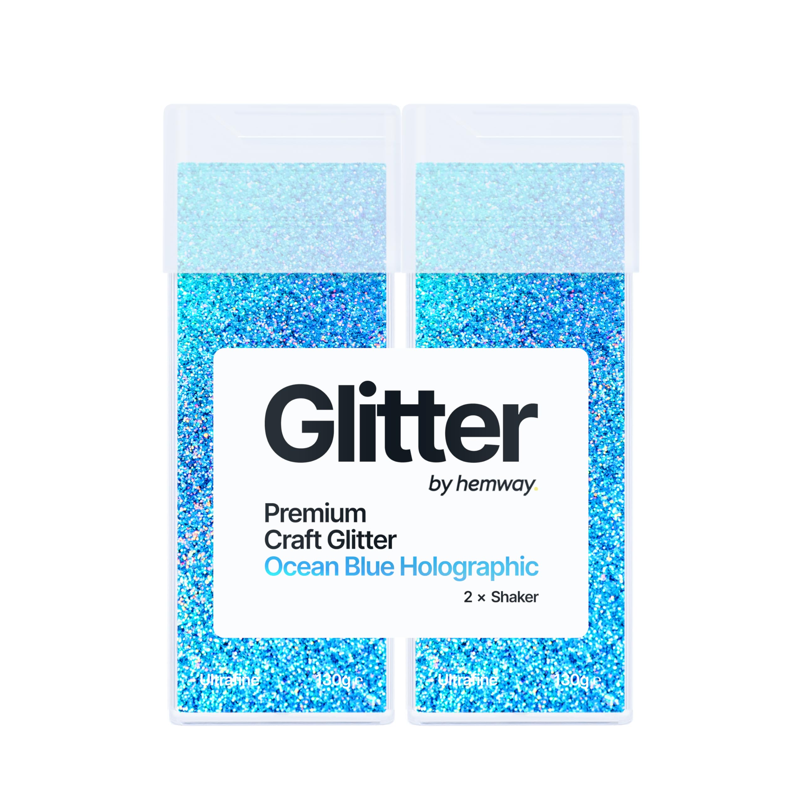 Hemway Glitter Shaker Ocean Blue Holographic 130g x2 Pack Ultrafine, Craft Glitter Shakers for Resin & Epoxy Crafts, Christmas Art Supplies, Nail, Body, Face, Eye, Festival, Crafting, Slime, Sparkle