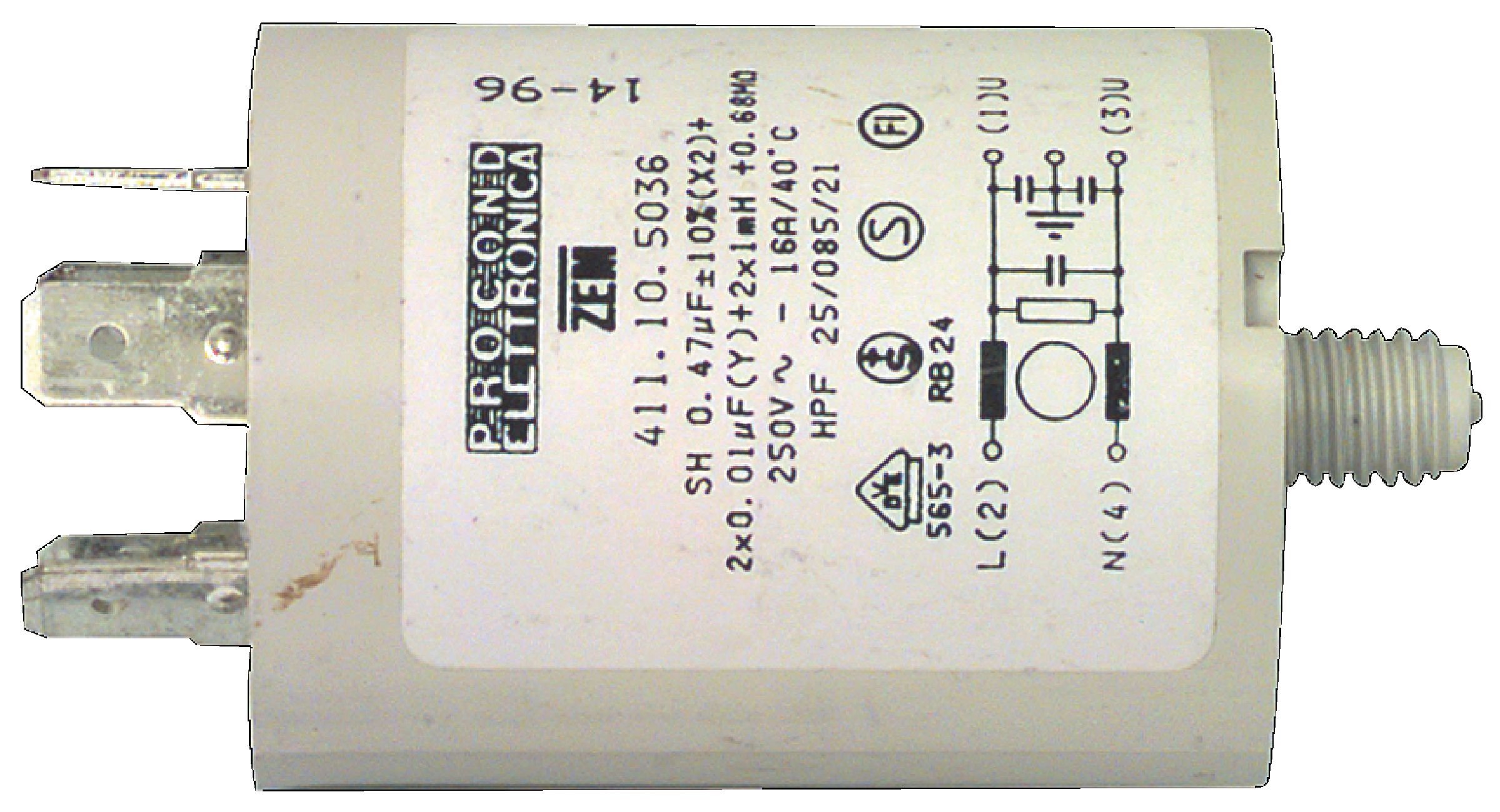 Invero Suppressor Capacitor 0.47uf - 450V Earthed - Suitable for Models Such as Miele, Brandt, Universal and A.E.G - 680kOhm - Dimensions: 35 x 72 mm