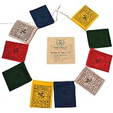 Mini Wind Horse Tibetan Prayer Flags From Nepal Set of 10 Flags. Five Tibetan Traditional Colors which are Yellow, Green, red, White and Blue. Each Color Represents an Element.