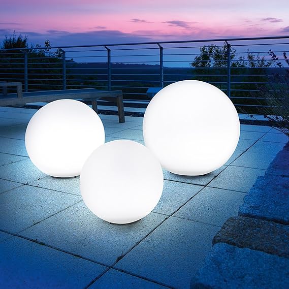 Solar Leuchtkugelset Mega Ball 30,40 und 50cm, hochwertige PE Kugel, Dauer- oder Wechsellicht, 8 Lichtfarben inkl. warm- und 