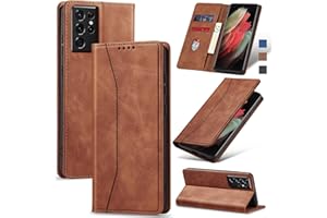 Jasonyu Flip Wallet Case for Samsung Galaxy S21 Ultra 5G,Leather Magnetic Folio Cover with Card Holder,Kickstand - TPU Shockproof Durable Protective Phone Case,Brown