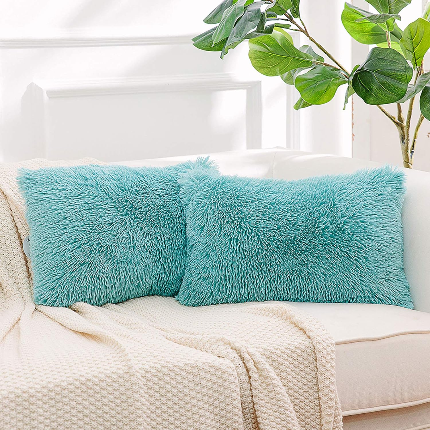 NordECO HOME Luxury Soft Faux Fur Fleece Cushion Cover Pillowcase Decorative Throw Pillows Covers, No Pillow Insert, 18" x 18" Inch, White, 2 Pack: Home & Kitchen