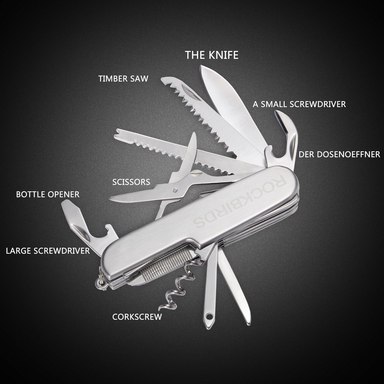 Multitools Knife, RockBirds Stainless Steel Multi Pocket Knife, 11-in-1 Multi-Function (2 PACK)