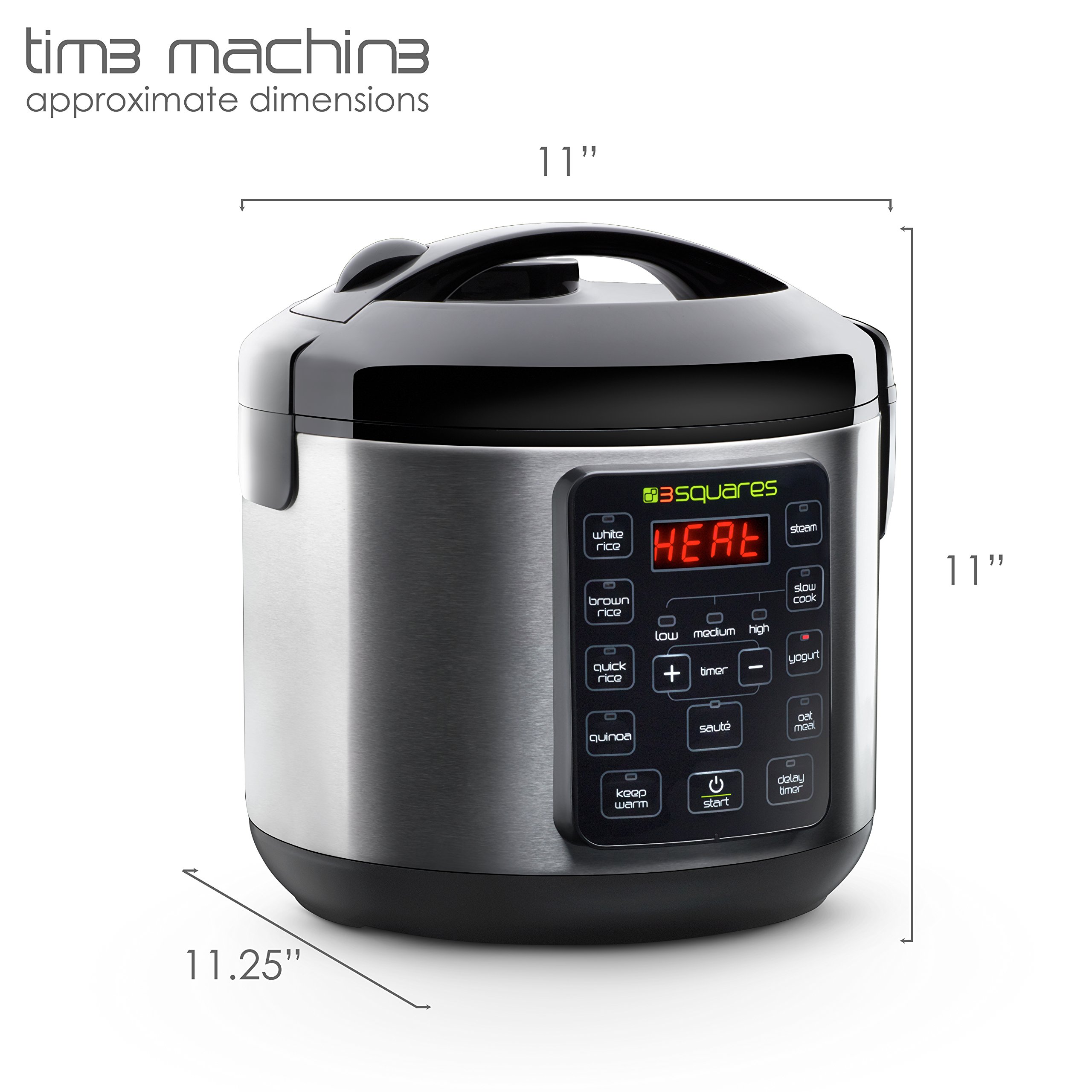 3 Squares 3RC-3050 Rice Cooker, 20 Cup/4 Qt, Stainless Steel/Black