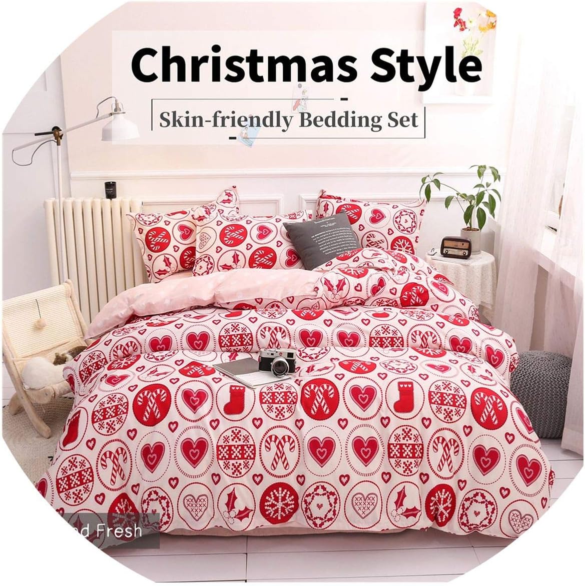 Red Christmas Bedding Single Double Duvet Quilt Cover Bed