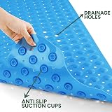 Zuvo Non-Slip Bath Mat Extra Long 100 x 40cm Blue with Suction Cups view 6