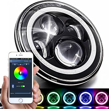 Krator 7 Inch Led Headlights Rgb Halo Ring Angel Eyes 7 Round Multicolor Drl Bluetooth Remote Control For Harley Davidson Models With 7 Headlight Amazon Ca Automotive
