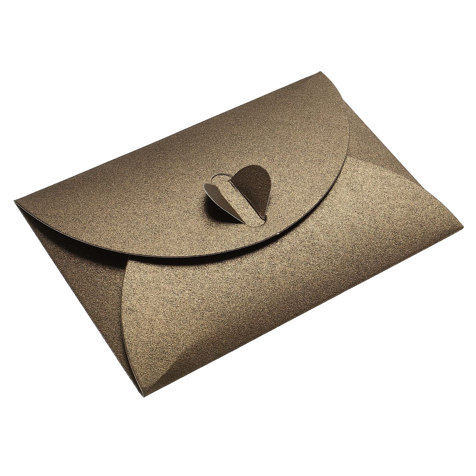 PATIKIL Mini Envelopes, 24 Pack Heart Clasp Tiny Items Storage Cute Present Card Holder for Wedding Greeting Party, Coffee Color