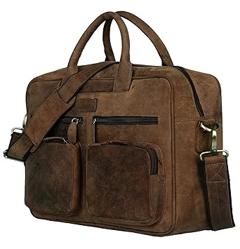 Leaderachi Mens Muskat Hunter Leather Laptop Briefcase Bag - Florence